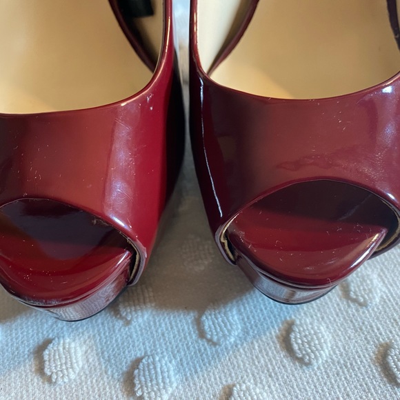 GUESS Burgundy Cacei Patent Leather Peep Toe Pump - Picture 12 of 16